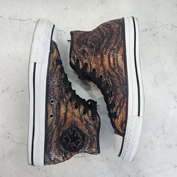 Converse Chuck Taylor All Star Tiger Sequin High Tops Women's Sz 9 Mens 7 - Picture 6 of 14